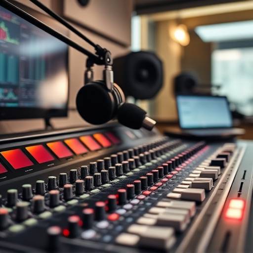 Nahaufnahme eines Mischpults in einem Radiostudio